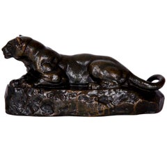 Antike französische Bronzeskulptur eines Panthers nach Barye & Barbedienne