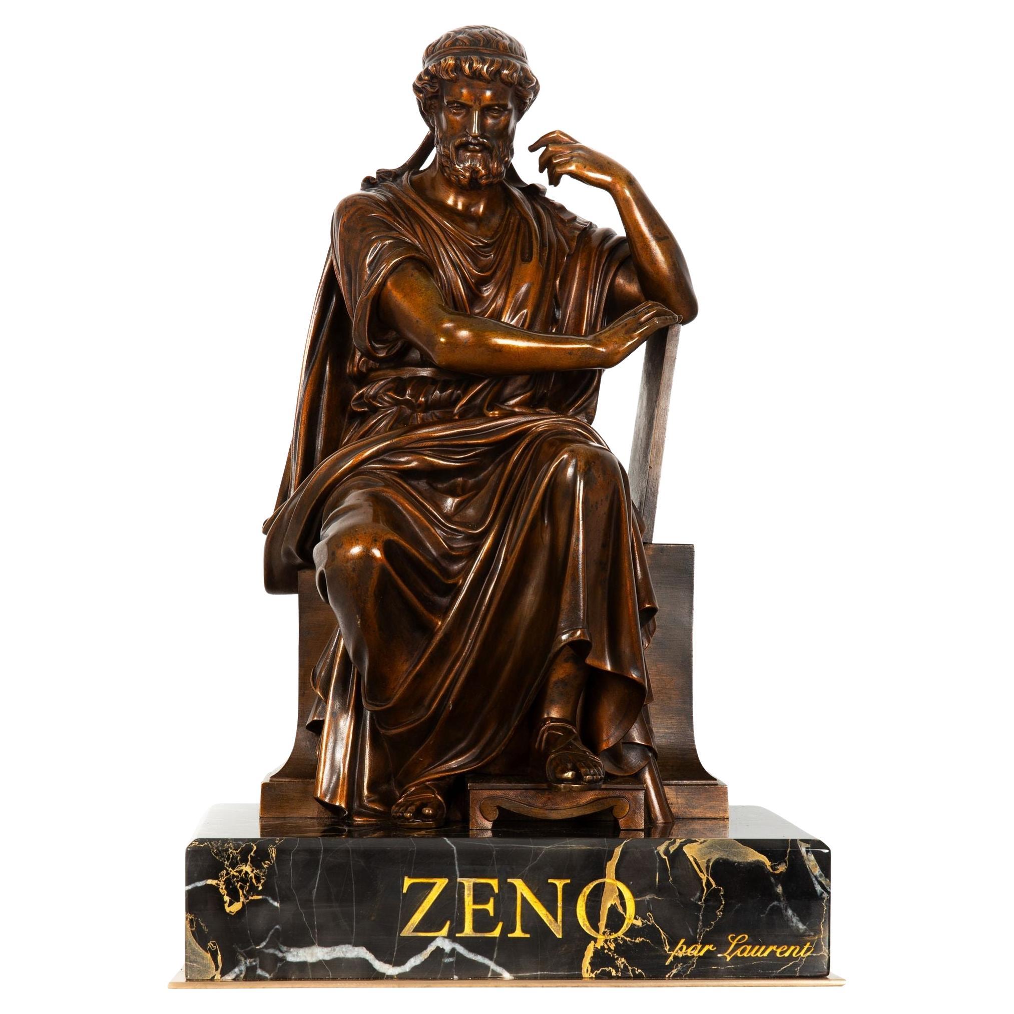 Antique French Bronze Sculpture of Philosopher “Zeno of Elea” by Eugene Laurent For Sale
