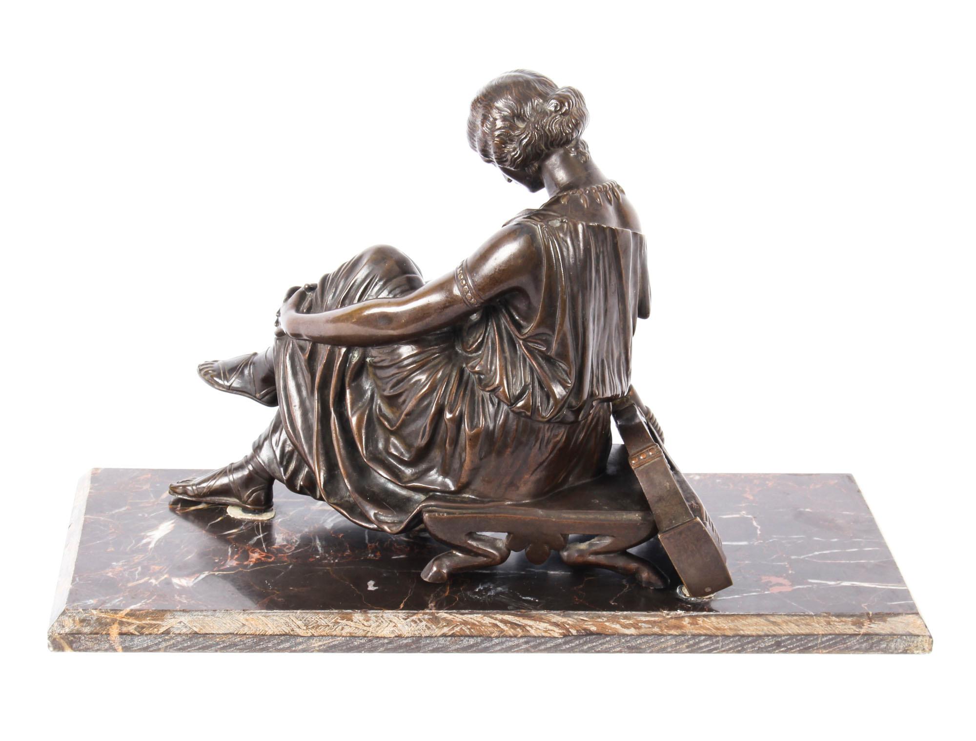 Mid-19th Century French Bronze Sculpture of Seated Poet Sappho after J. Pradier, 19th Century