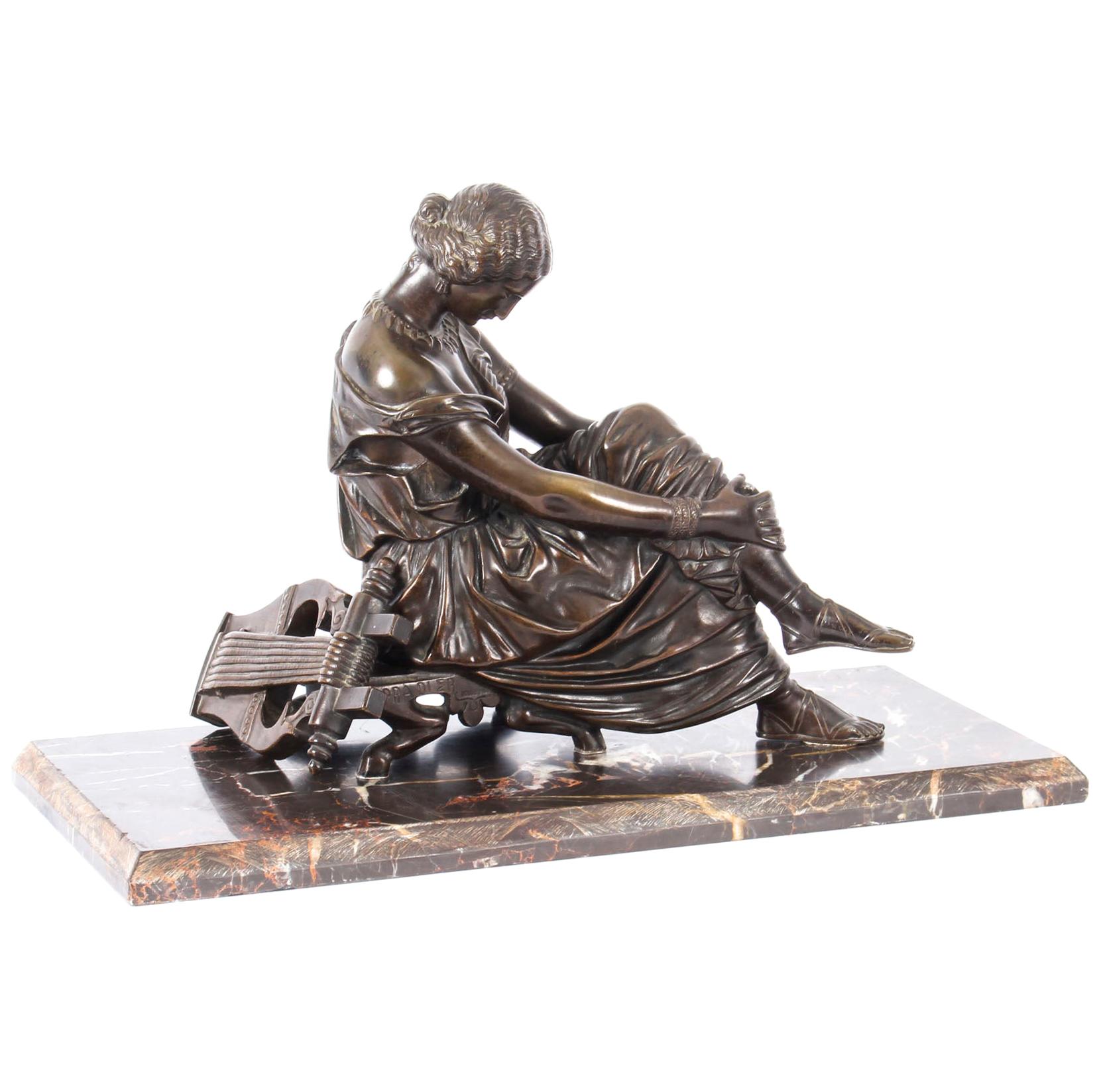 French Bronze Sculpture of Seated Poet Sappho after J. Pradier, 19th Century