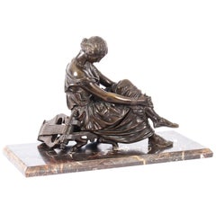 Antique French Bronze Sculpture of Seated Poet Sappho after J. Pradier, 19th Century