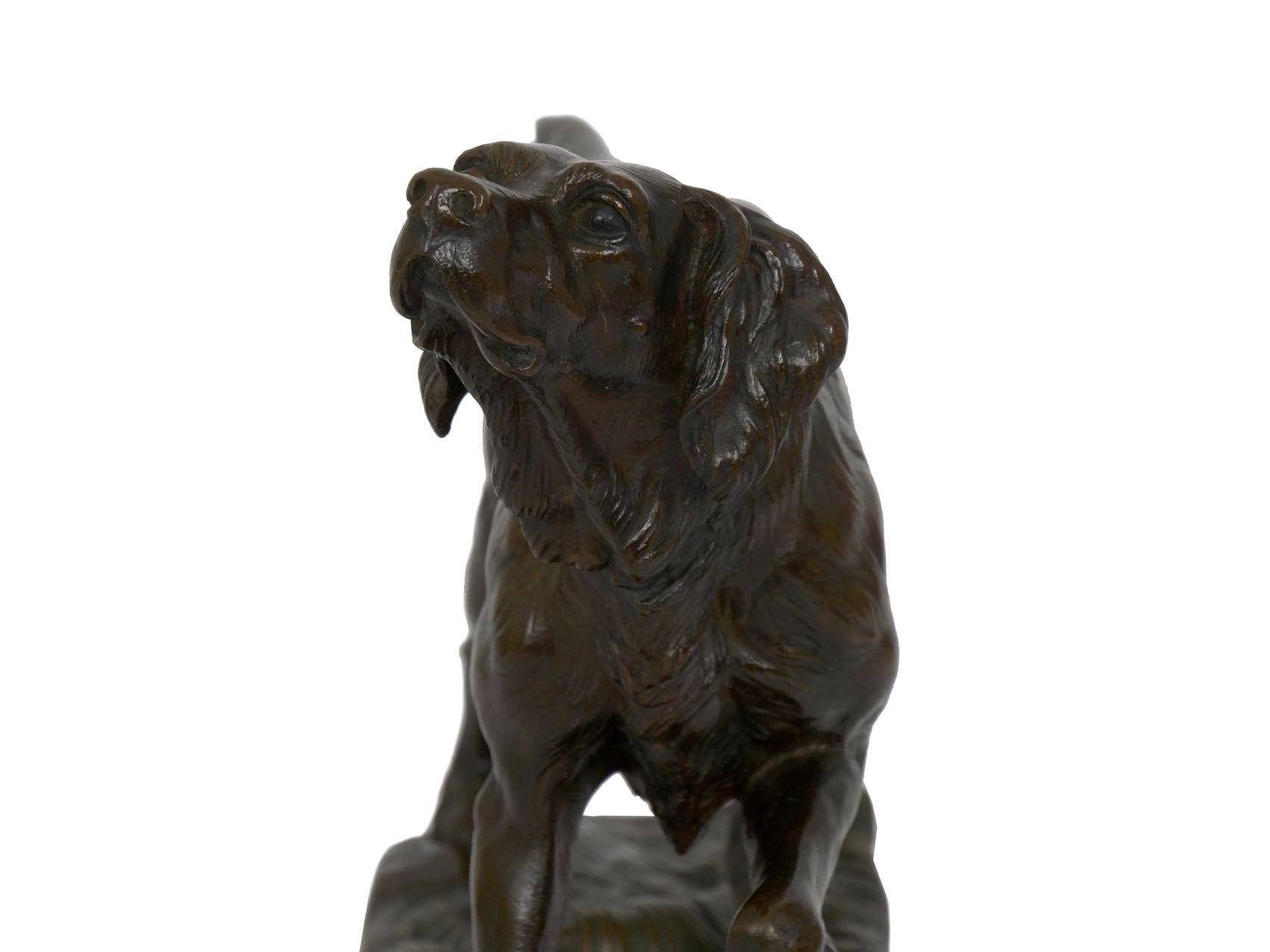 Sculpture française ancienne en bronze d'un chien Setter Retriever par Jules Moigniez 11