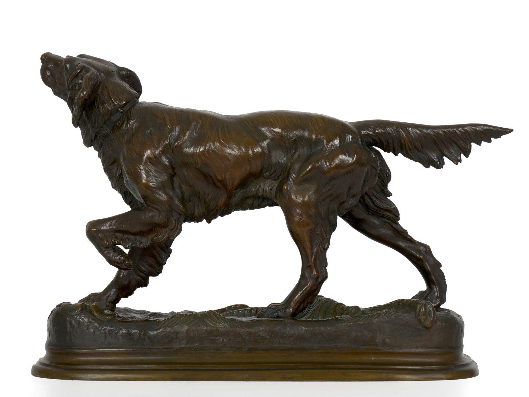 Sculpture française ancienne en bronze d'un chien Setter Retriever par Jules Moigniez 14