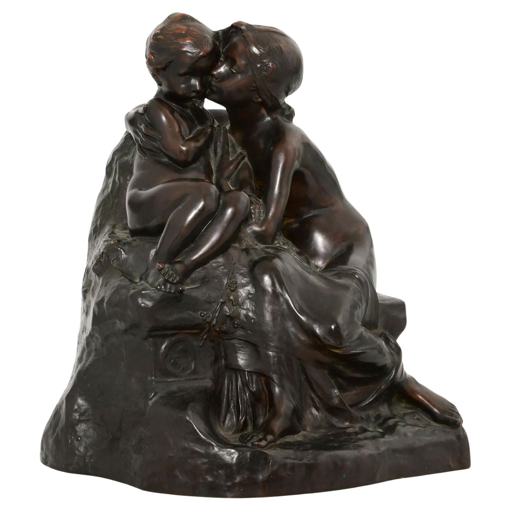 Antique French Bronze Sculpture of Sisters by Henri Pernot (1859-1937) For Sale