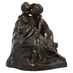 Antique French Bronze Sculpture of Sisters by Henri Pernot (1859-1937)