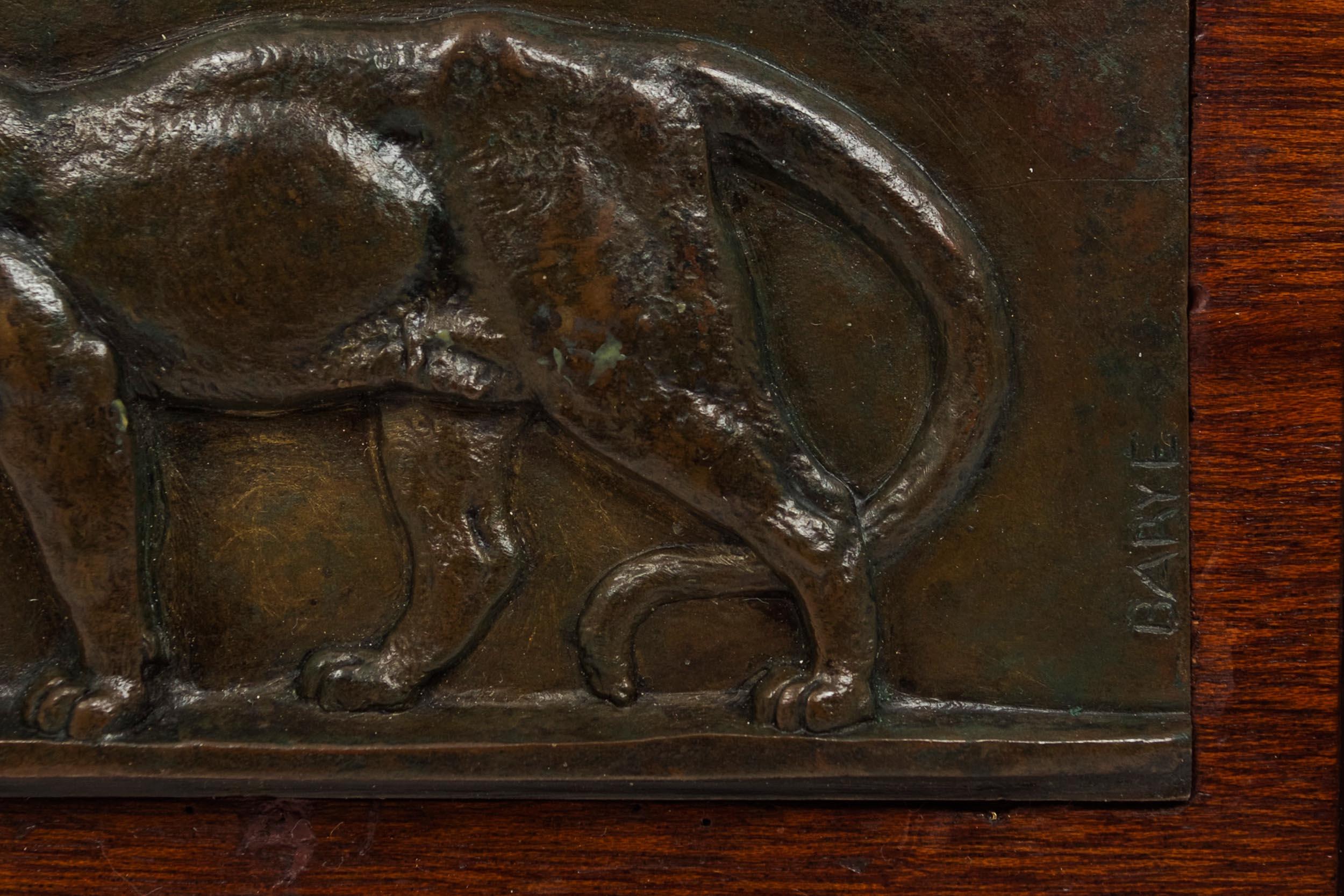 19th Century Antique French Bronze Sculpture Plaque of Leopard by Antoine-Louis Barye For Sale