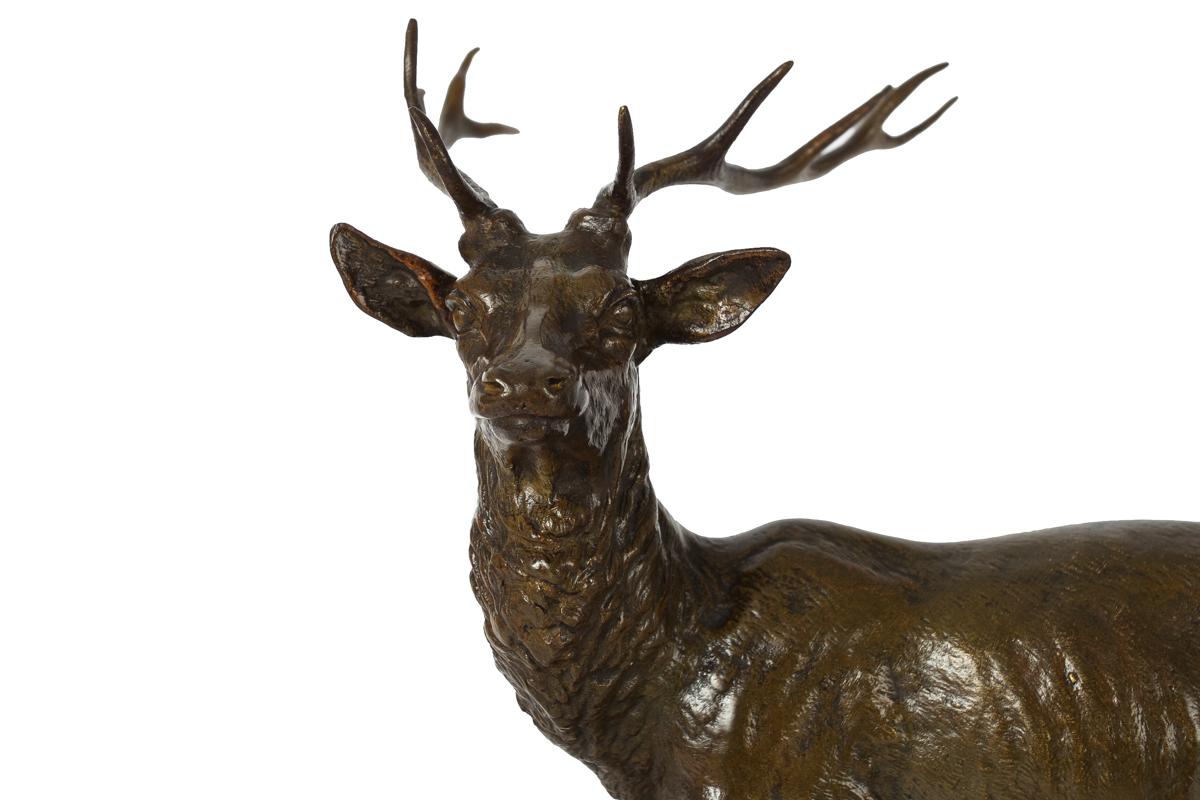 Antike französische Bronzeskulptur „Ständer Hirsch“ aus Bronze von Alfred Dubucand im Angebot 1