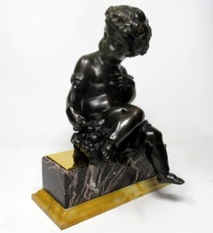 Antique French Bronze Sienna Marble Grand Tour Cupid Cherub Figure, 19th Century