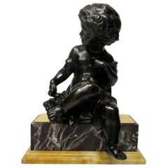 Antique French Bronze Sienna Marble Grand Tour Cupid Cherub Figure, 19th Century