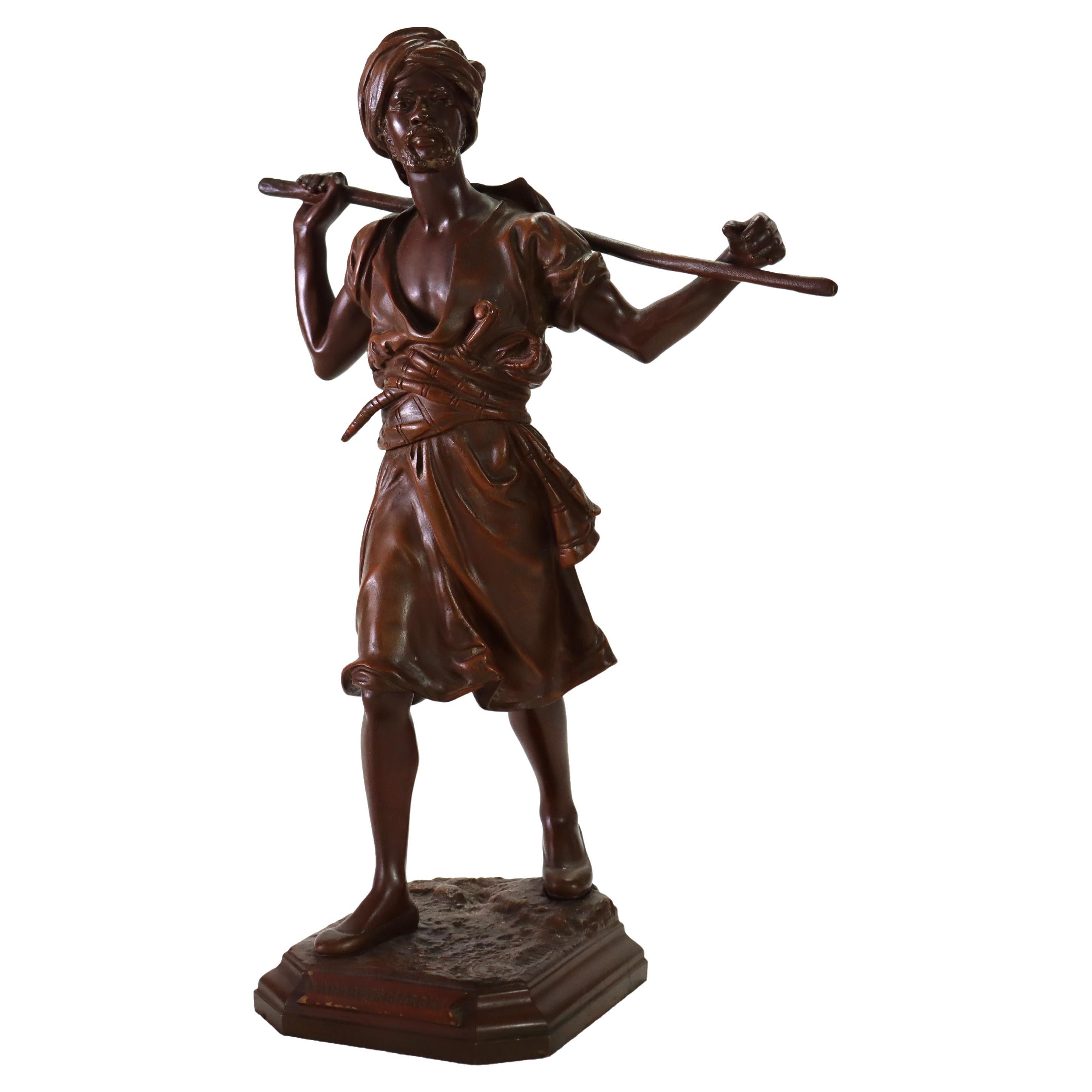 Antique French Bronze Statue "Arab En Marche" Signed Emile Pinedo C1880