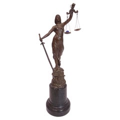 Antique French Bronze Statue of Lady Justice on Marble Base 19C.