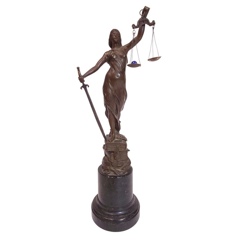 Antique French Bronze Statue of Lady Justice on Marble Base 19C. at 1stDibs