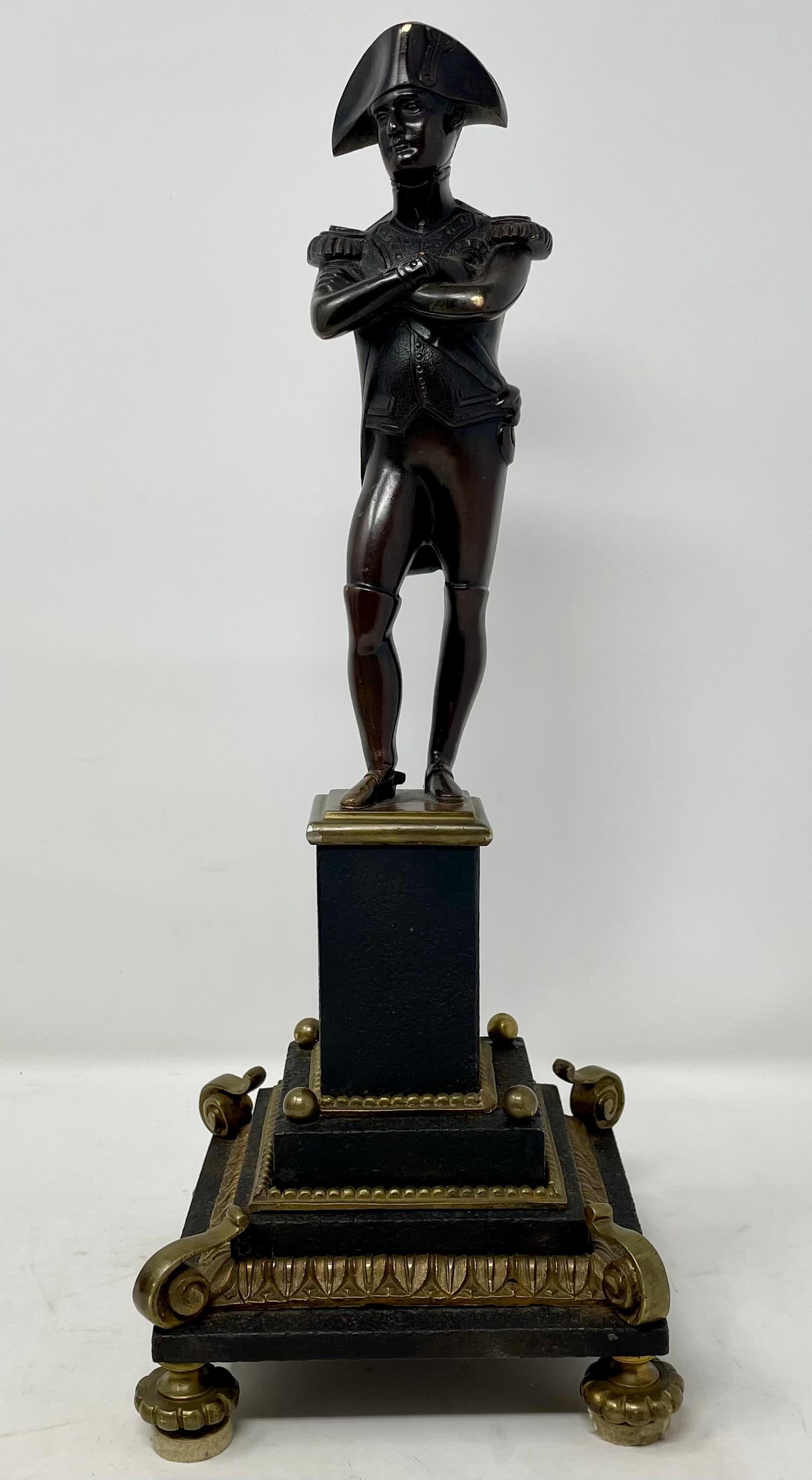 Antique French Bronze Statue of Napoleon Bonaparte on Lovely Pedestal Base with Gold Detail, Circa 1880.