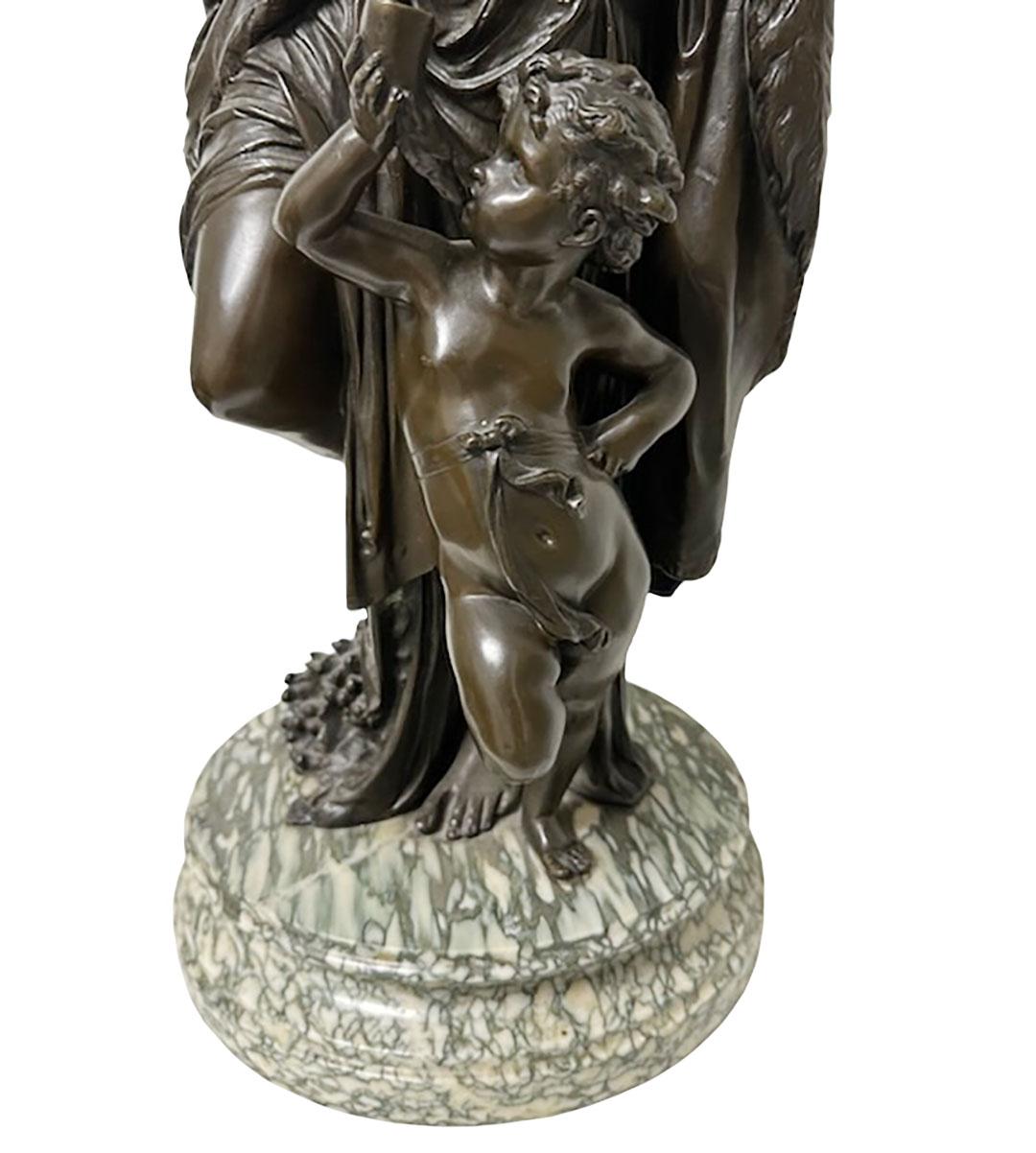Mid-19th Century Antique French Bronze Statue on Marble For Sale