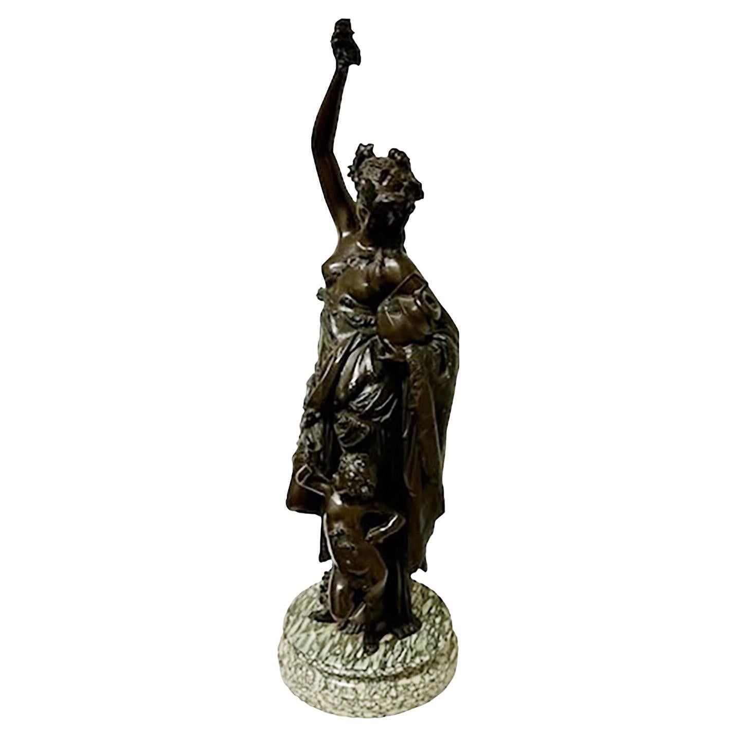 Antike französische Bronzestatue auf Marmor im Angebot