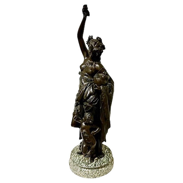 Antique French Bronze Statue on Marble For Sale at 1stDibs