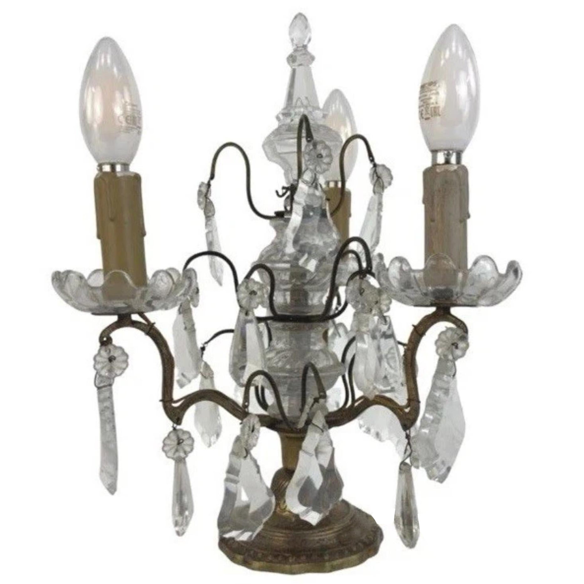 Antique French Bronze Three Arm Electric Candelabra Lamp