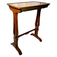 Antique French Bronze Trimmed Briarwood and Walnut Nest of 3 Tables, Circa 1885.