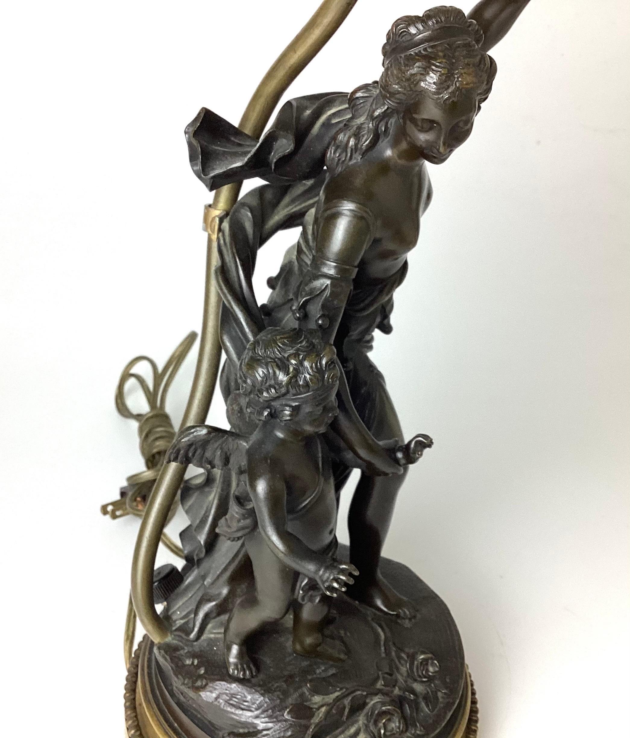 Antique French Bronze Woman and Child Figural Sculptural Lamp  For Sale 6