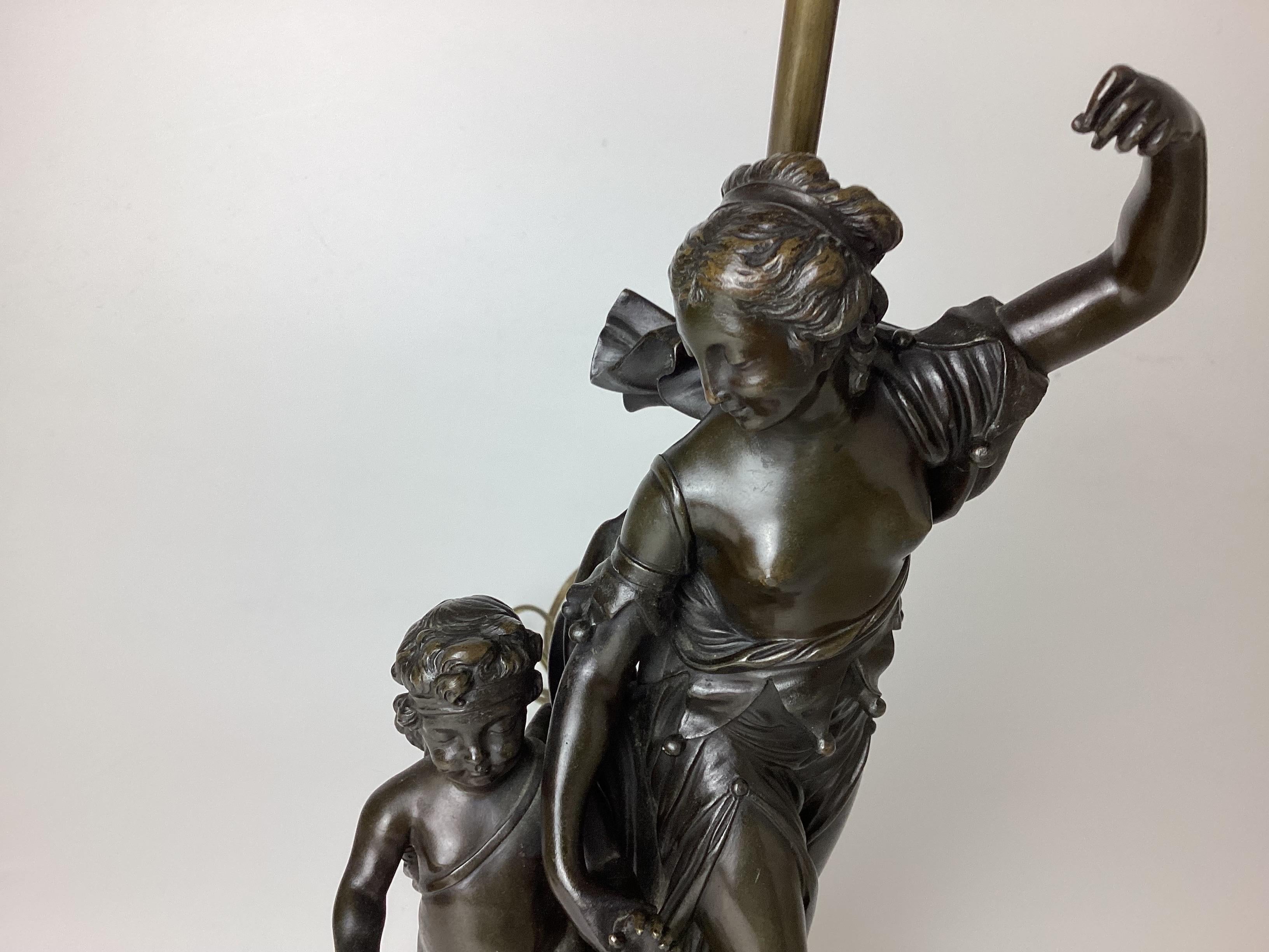 Antique French Bronze Woman and Child Figural Sculptural Lamp. 20