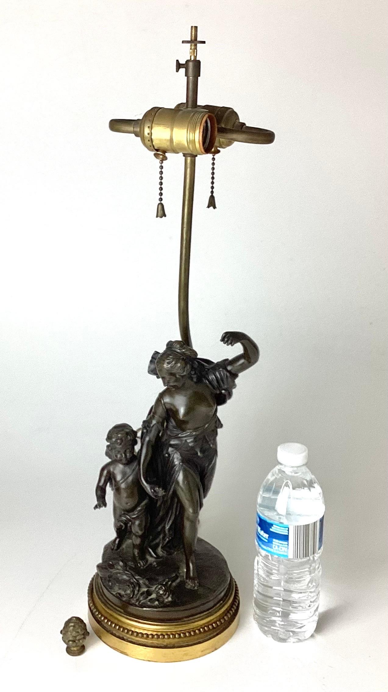 19th Century Antique French Bronze Woman and Child Figural Sculptural Lamp  For Sale