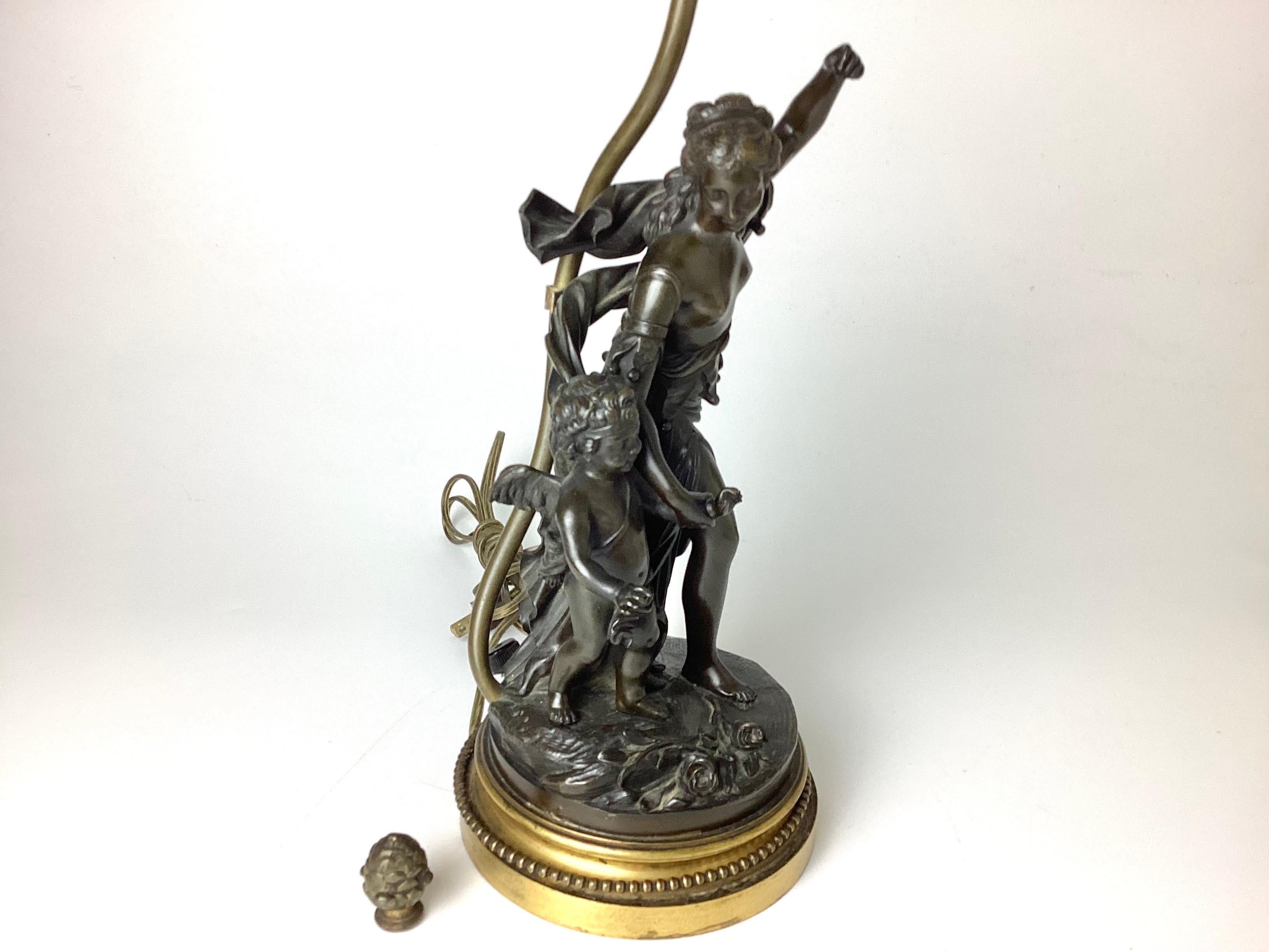 Antique French Bronze Woman and Child Figural Sculptural Lamp  For Sale 1