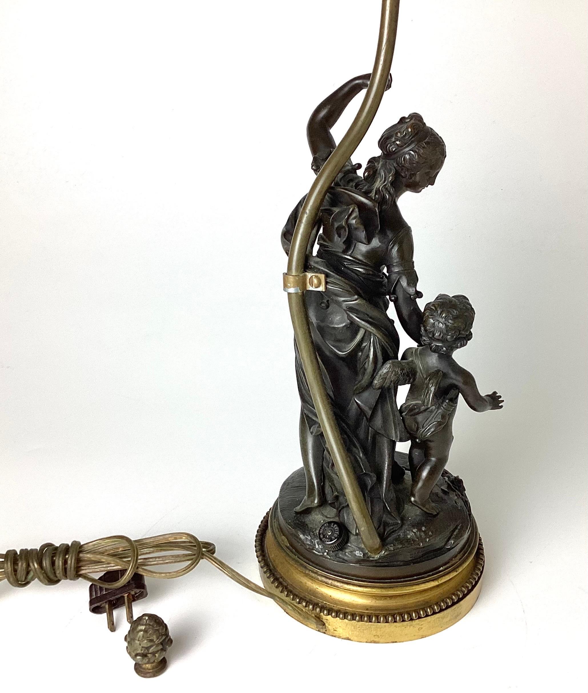 Antique French Bronze Woman and Child Figural Sculptural Lamp  For Sale 2