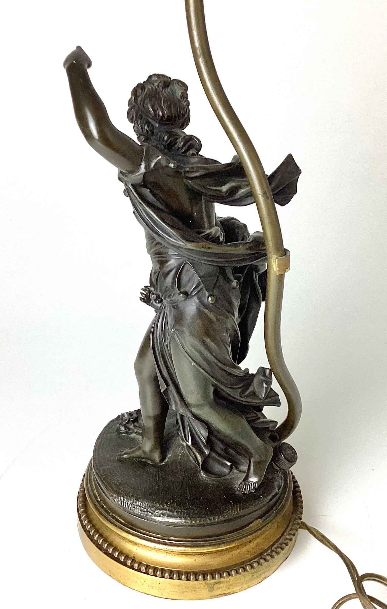 Antique French Bronze Woman and Child Figural Sculptural Lamp  For Sale 3