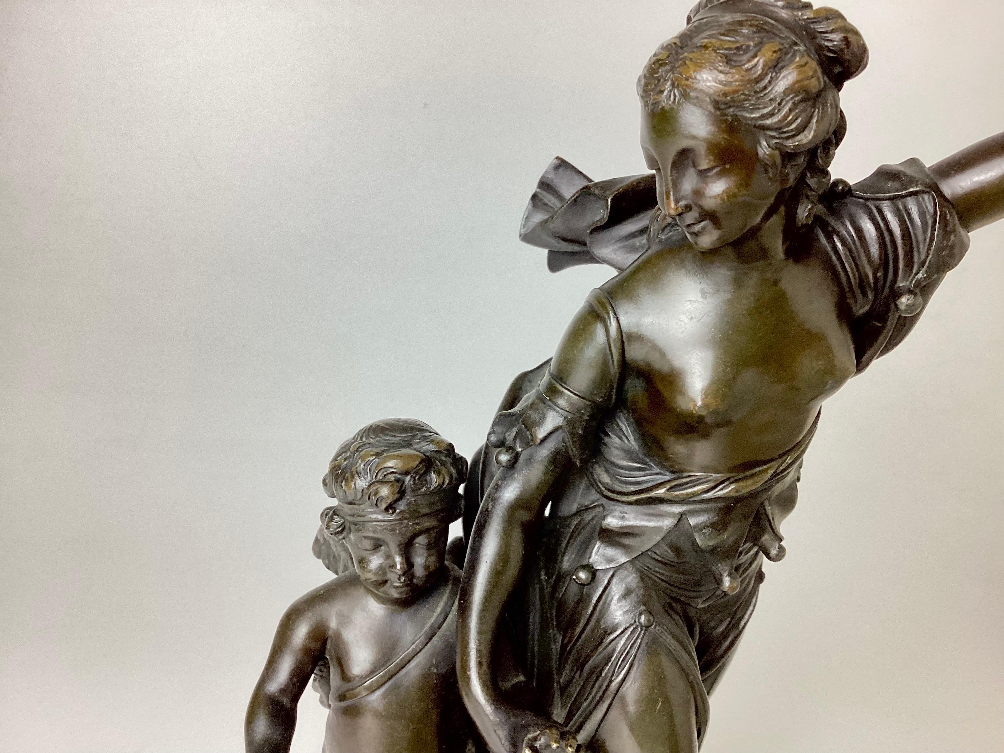Antique French Bronze Woman and Child Figural Sculptural Lamp  For Sale 4