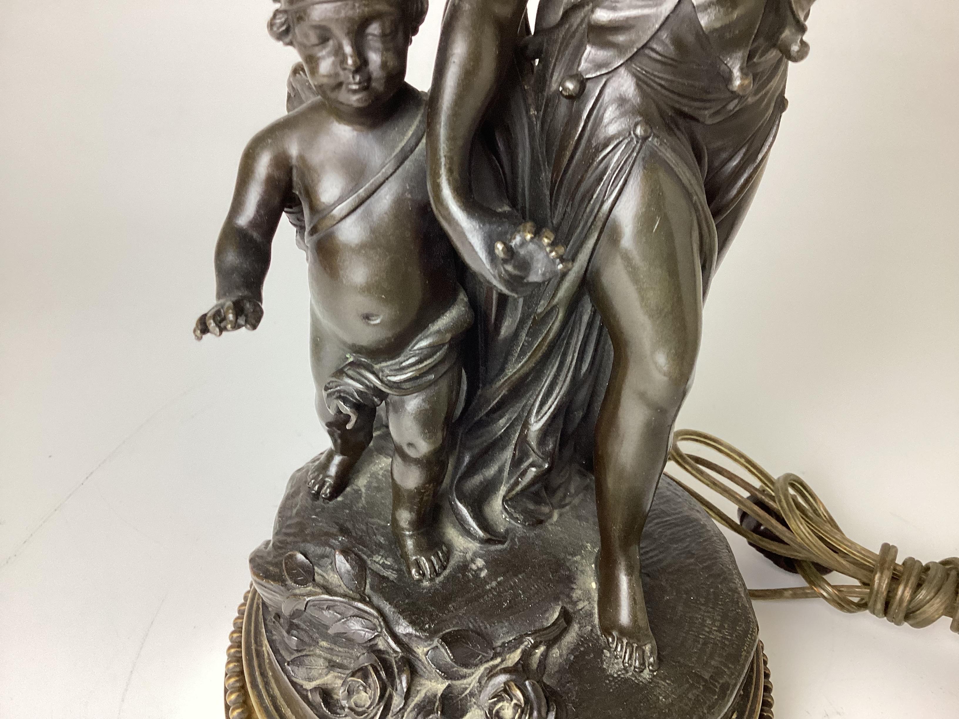 Antique French Bronze Woman and Child Figural Sculptural Lamp  For Sale 5