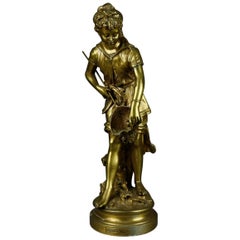 Antique French Bronzed Figural "La Pecheuse" Sculpture, Fisher Girl, circa 1890
