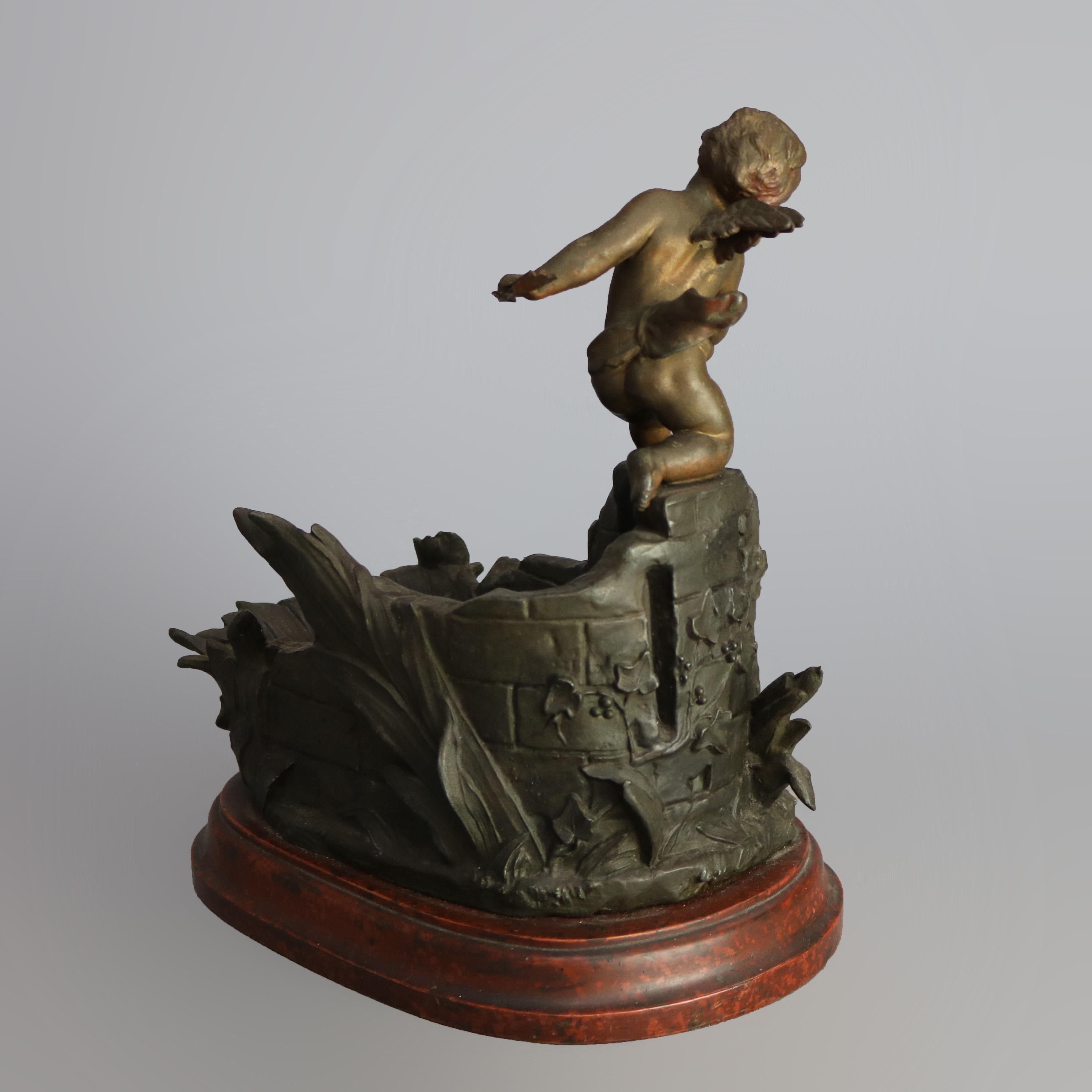 Cast Antique French Bronzed Metal Figural Cherub Sculpture, circa 1890