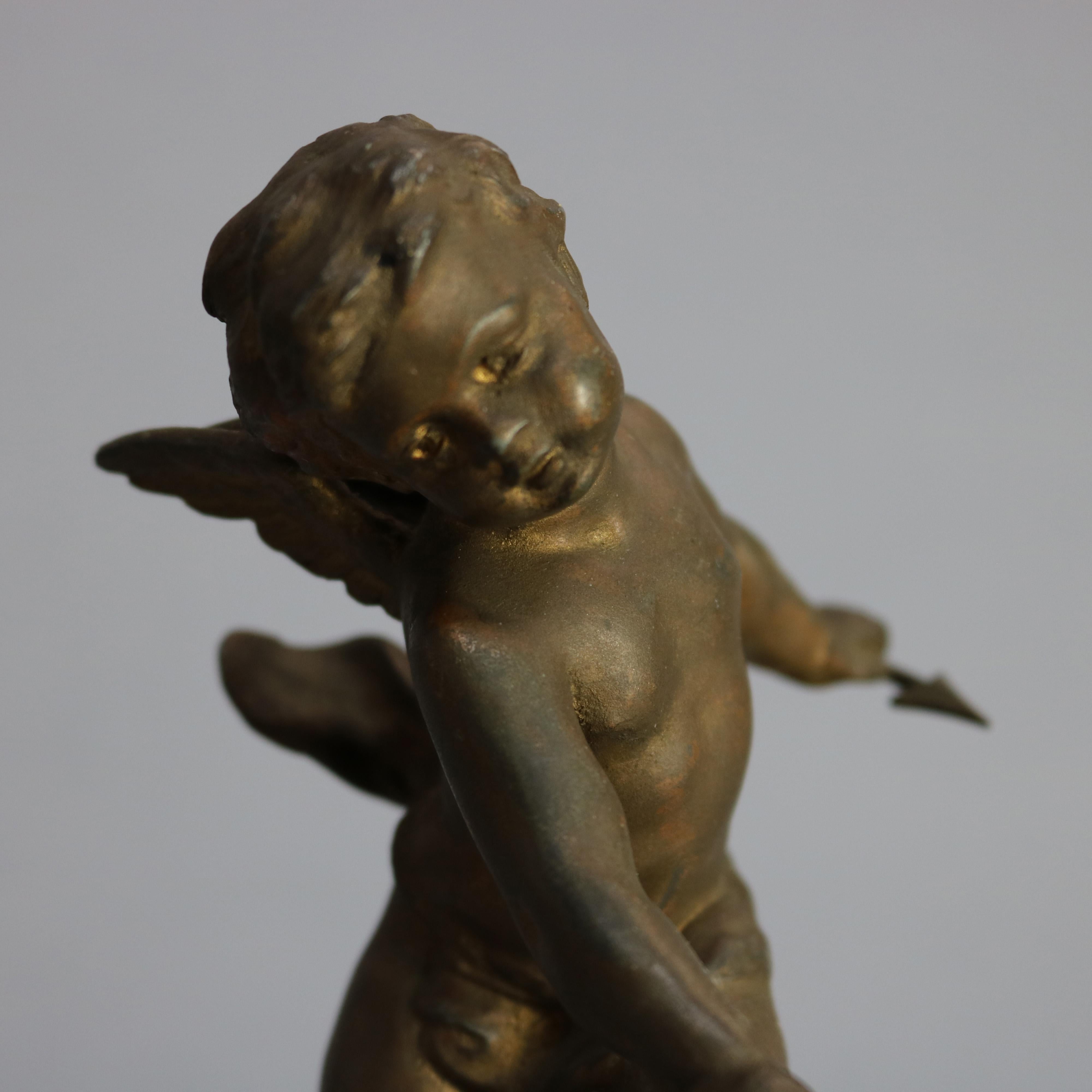 Antique French Bronzed Metal Figural Cherub Sculpture, circa 1890 In Good Condition In Big Flats, NY