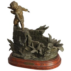 Antique French Bronzed Metal Figural Cherub Sculpture, circa 1890