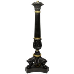 Antique French Bronzed Neoclassical Ormolu Table Candlestick Lamp, 19th Century