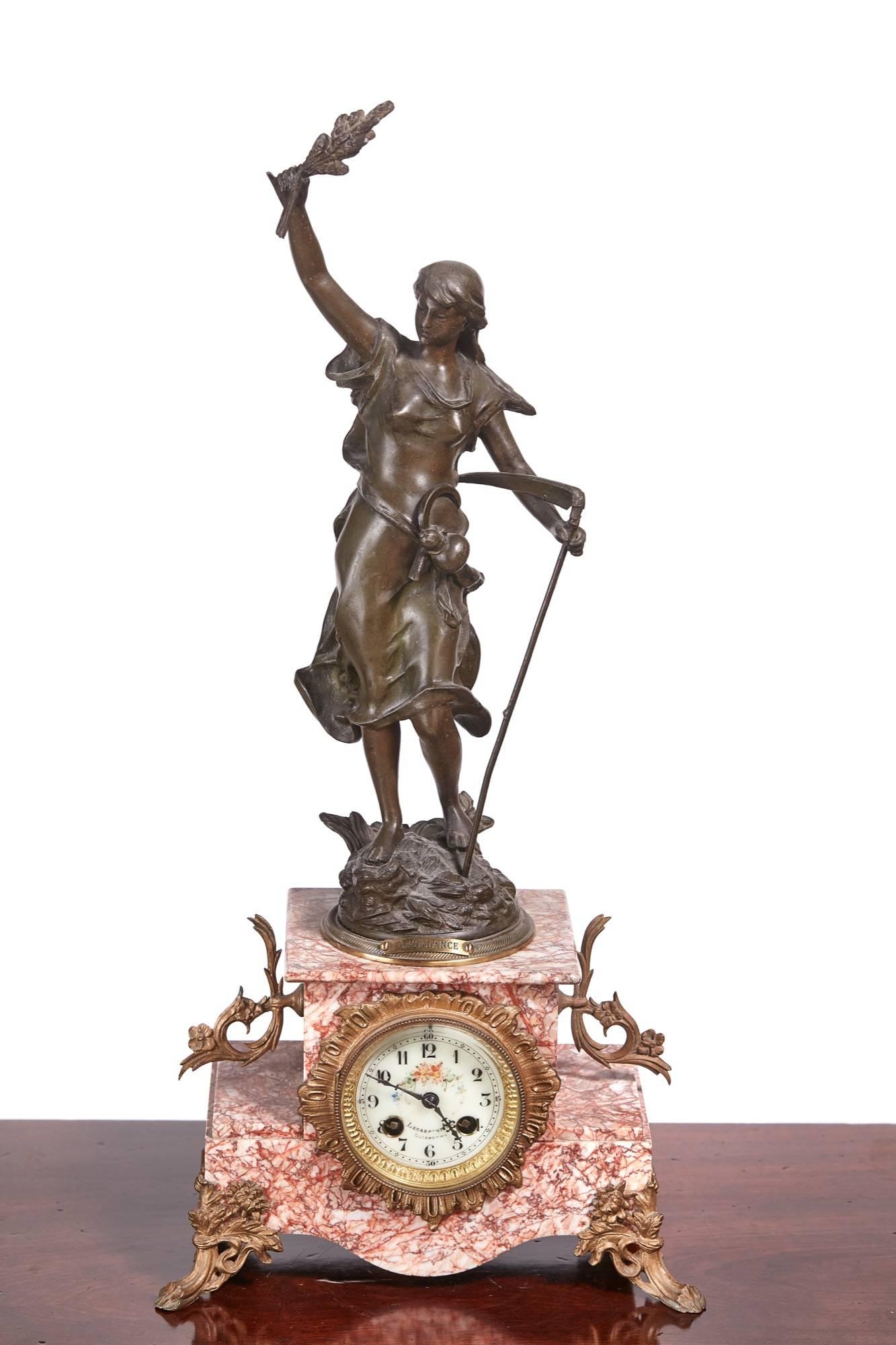 Antique French Bronzed Spelter and Pink Marble Clock Garniture 2