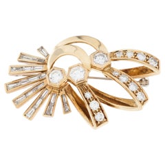 HRD Certified Vintage French Brooche 18kt Yellow Gold and Diamonds 