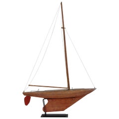 Antique French Brown and Red Model Sailboat