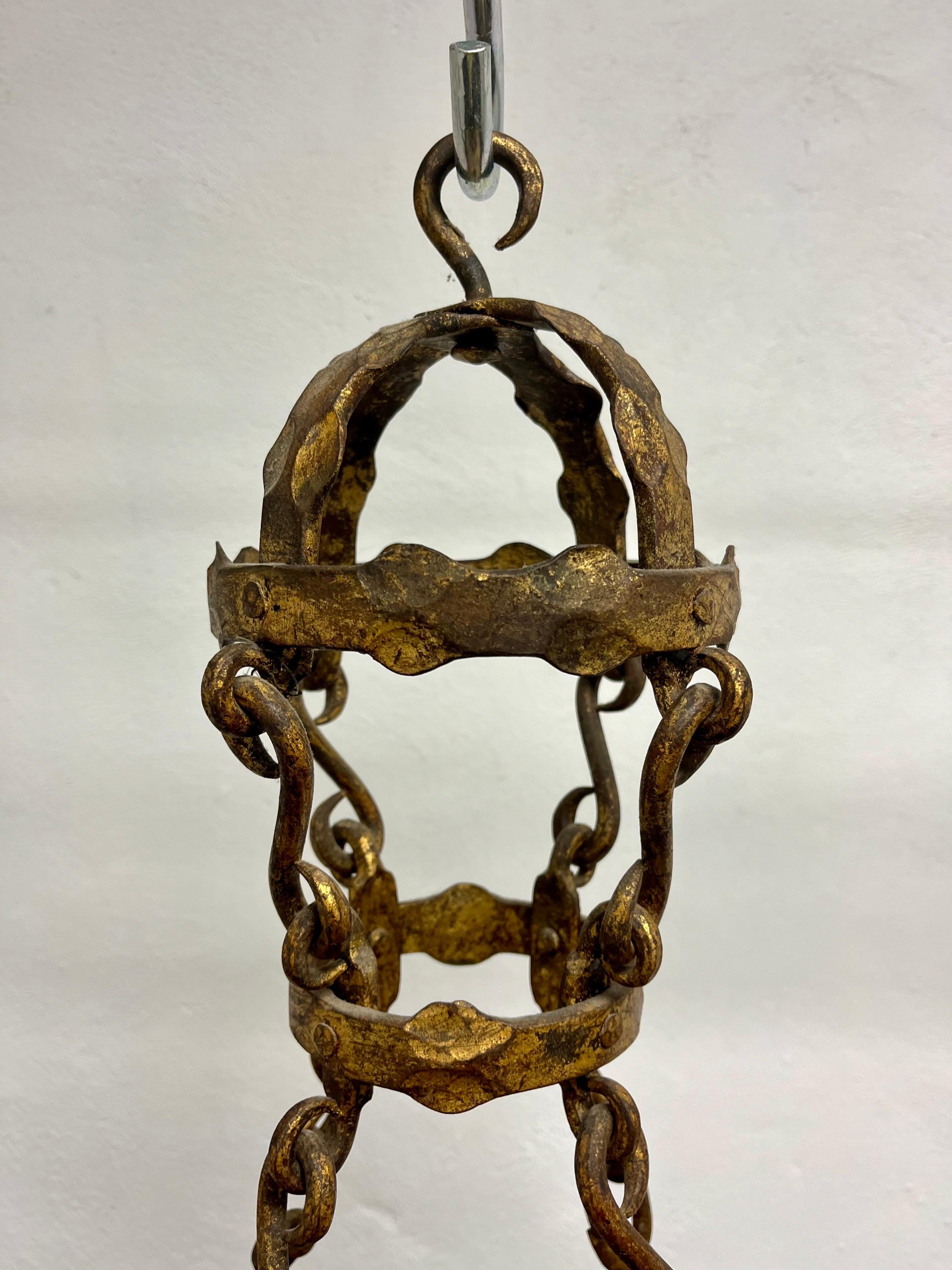 Antique French Brutalist Gilt Forged Iron 12-Light Chandeliers For Sale 2