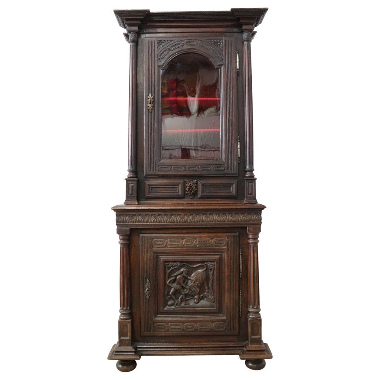 Antique French Buffet 18th Century Renaissance Carved Oak Vitrine Bookcase For Sale at 1stDibs