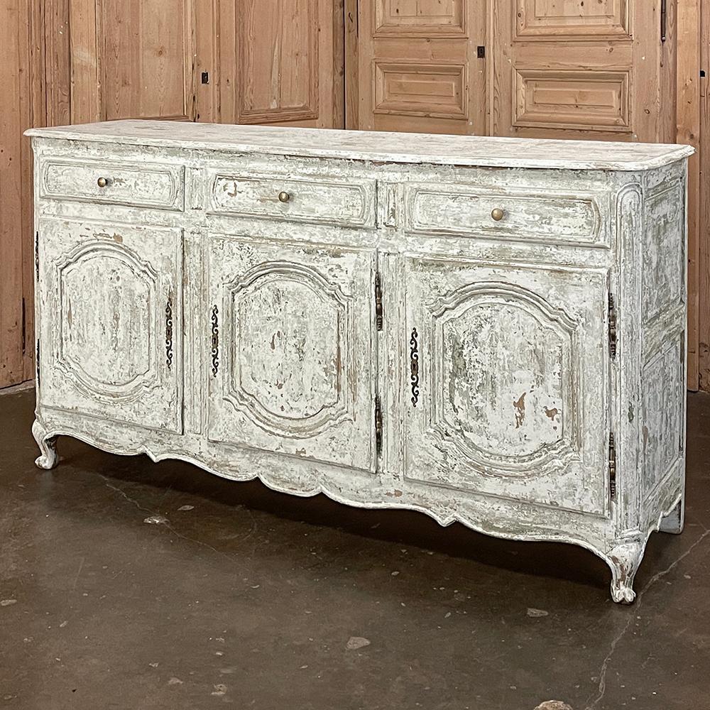 Country Antique French Buffet ~ Enfilade ~ Credenza with Distressed Painted Finish For Sale