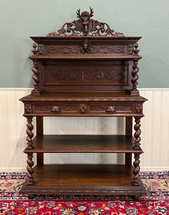 Antique French Buffet Server Sideboard Barley Twist Dark Oak Drawers 4 Tier 19C