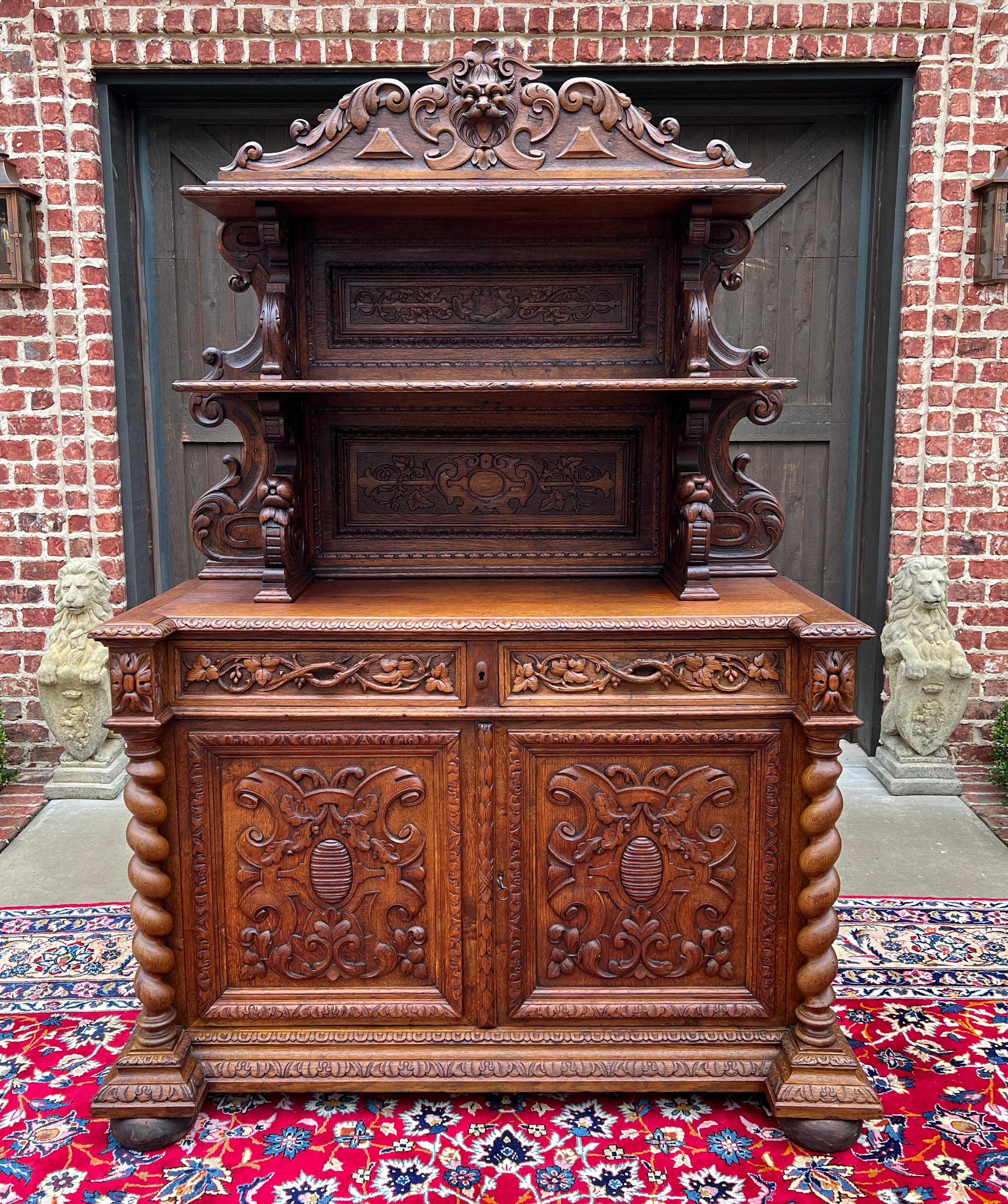 Antique French Buffet Server Sideboard Buffet Barley Twist Honey Oak 3-Tier 19C For Sale 6