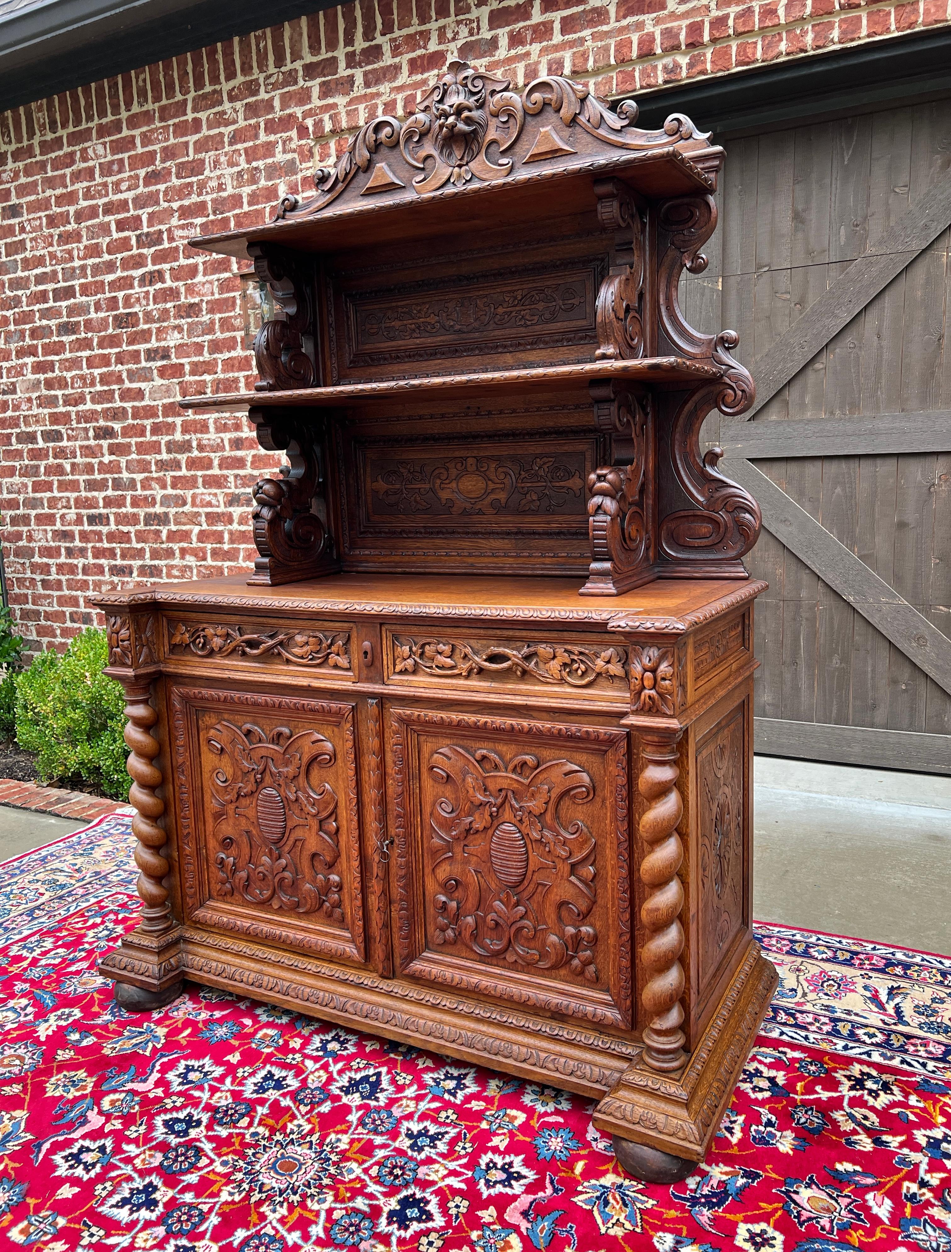 Antique French Buffet Server Sideboard Buffet Barley Twist Honey Oak 3-Tier 19C For Sale 7