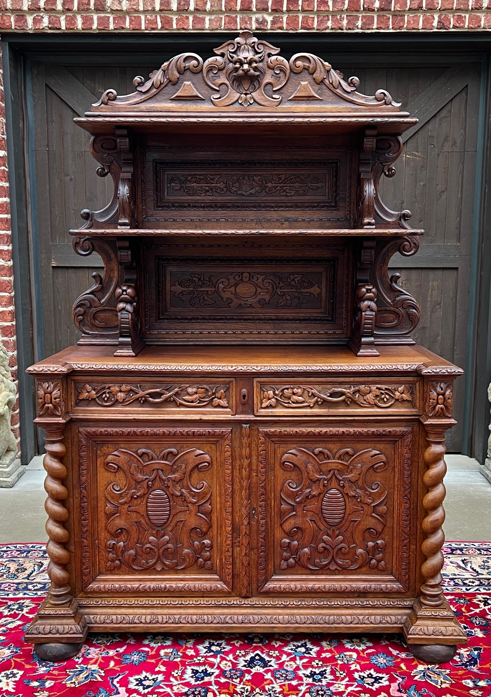 SUPERB 19th Century Antique French Honey Oak 3-Tier Server Sideboard Buffet Cabinet Bookcase~~
c. 1870s 

This is only one of multiple exquisite pieces recently received from our European shipper~~wonderful hand-carved oak pieces in the highly