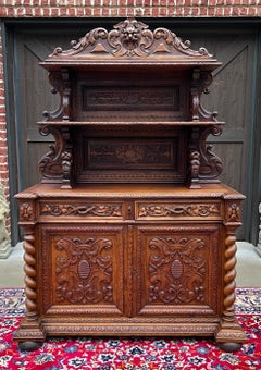 Antique French Buffet Server Sideboard Buffet Barley Twist Honey Oak 3-Tier 19C
