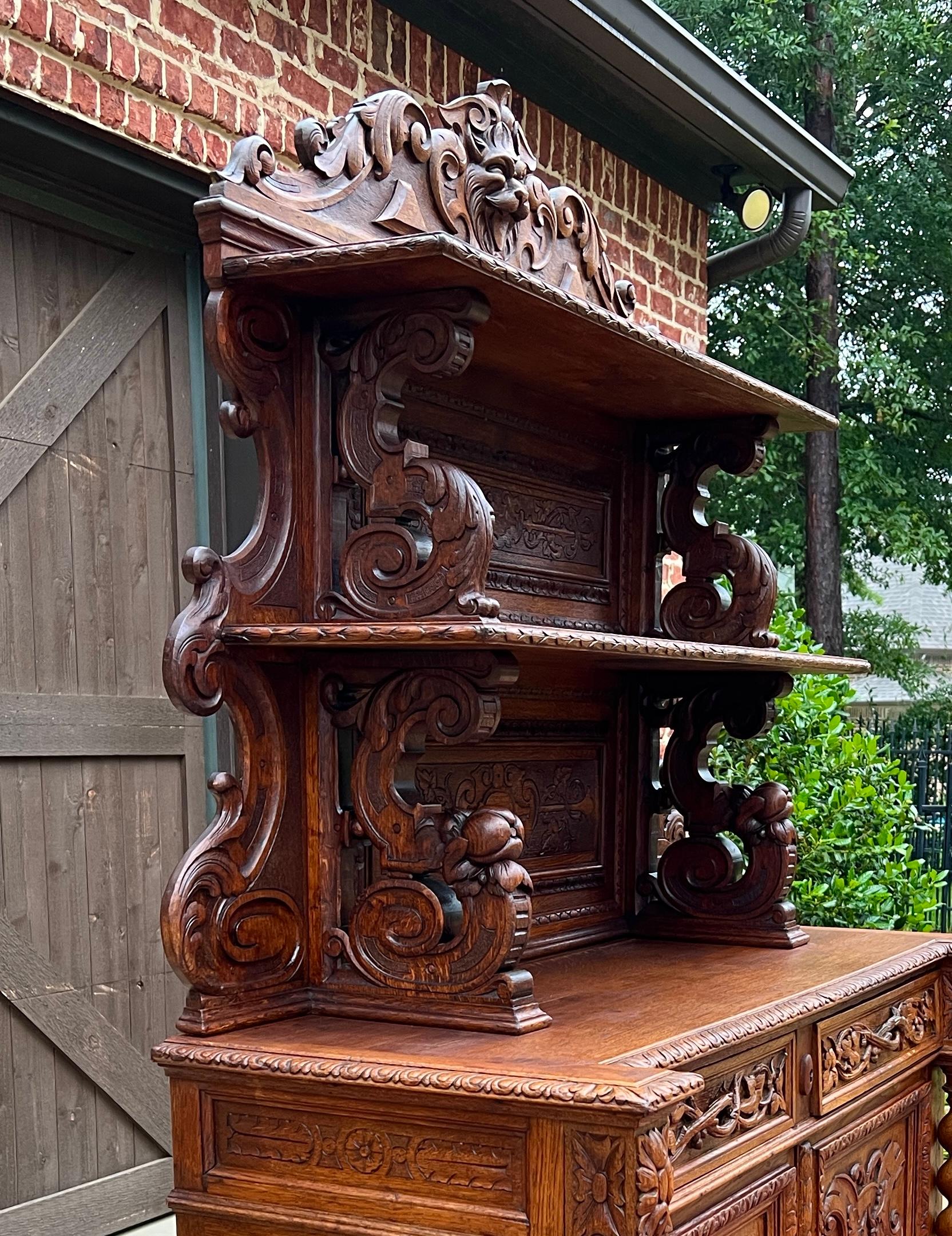 Renaissance Revival Antique French Buffet Server Sideboard Buffet Barley Twist Honey Oak 3-Tier 19C For Sale