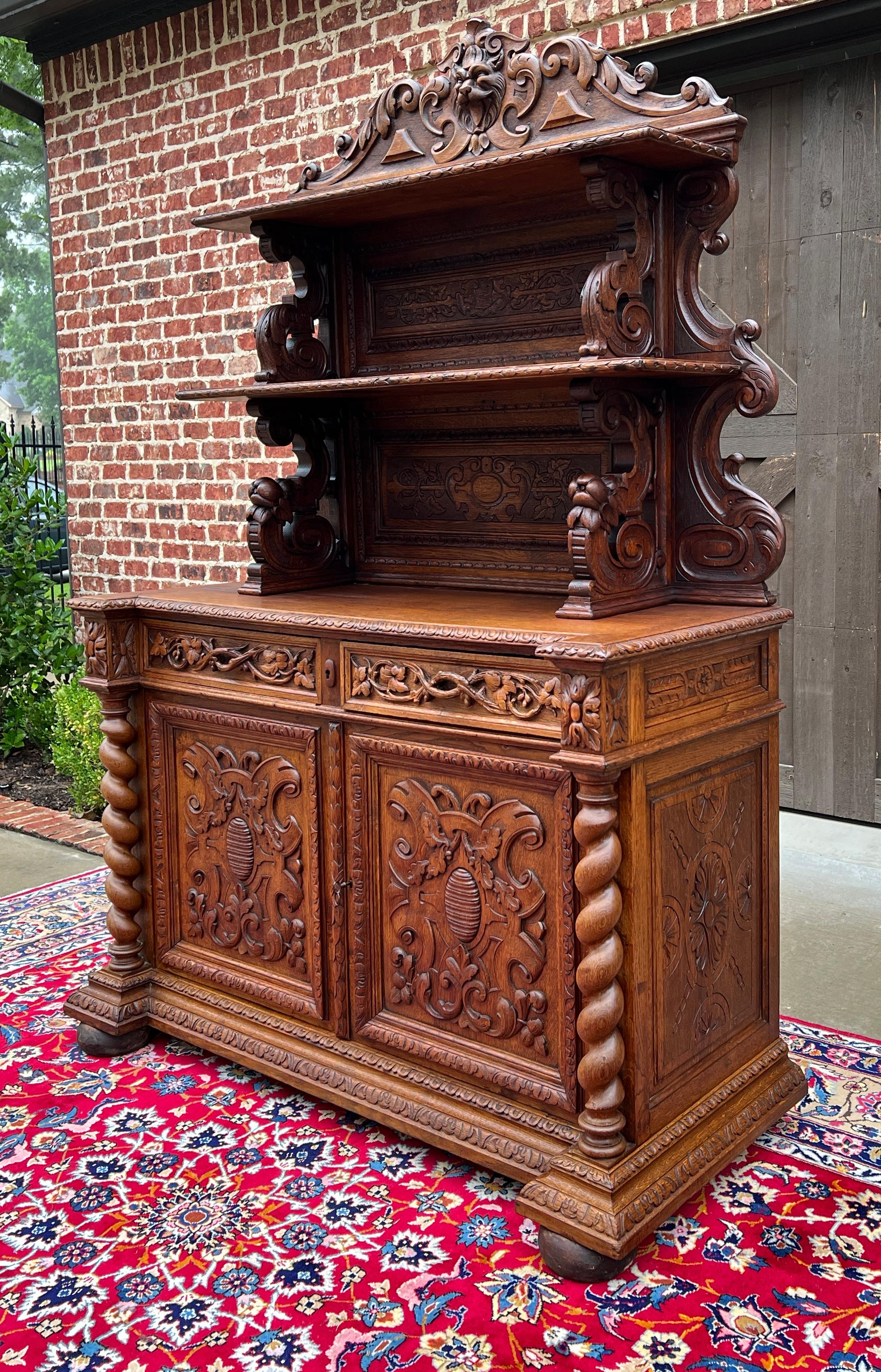 Carved Antique French Buffet Server Sideboard Buffet Barley Twist Honey Oak 3-Tier 19C For Sale