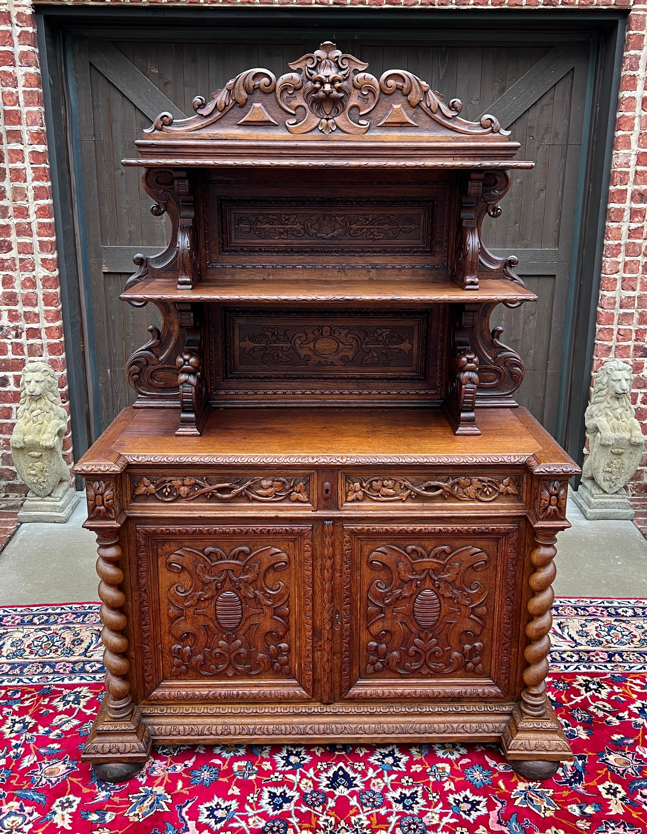 Antique French Buffet Server Sideboard Buffet Barley Twist Honey Oak 3-Tier 19C For Sale 1