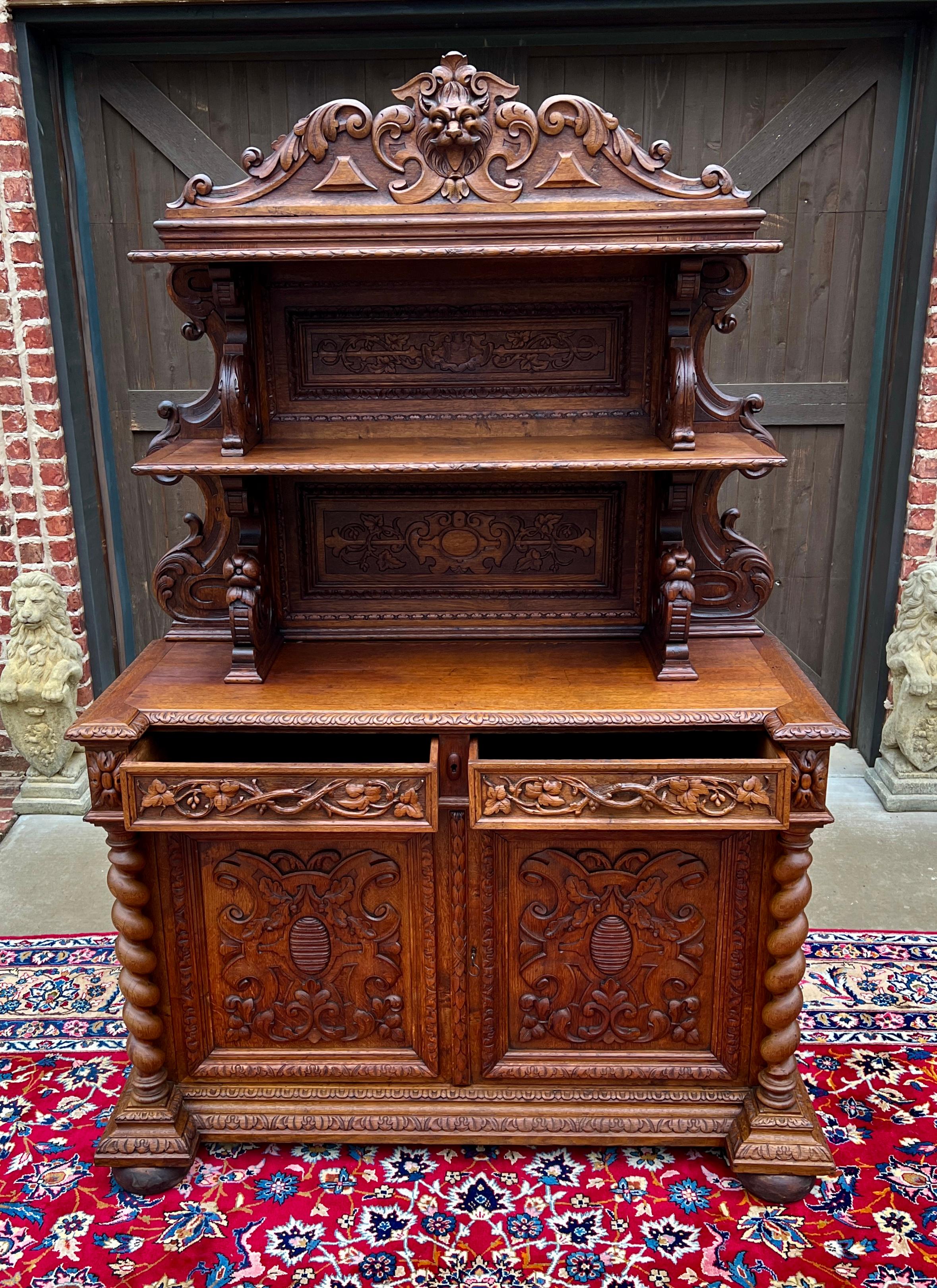 Antique French Buffet Server Sideboard Buffet Barley Twist Honey Oak 3-Tier 19C For Sale 3